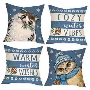 Warm Winter Wishes Snowy Owl Decorative Throw 20" x 20" Pack of 4 Winter Owl New